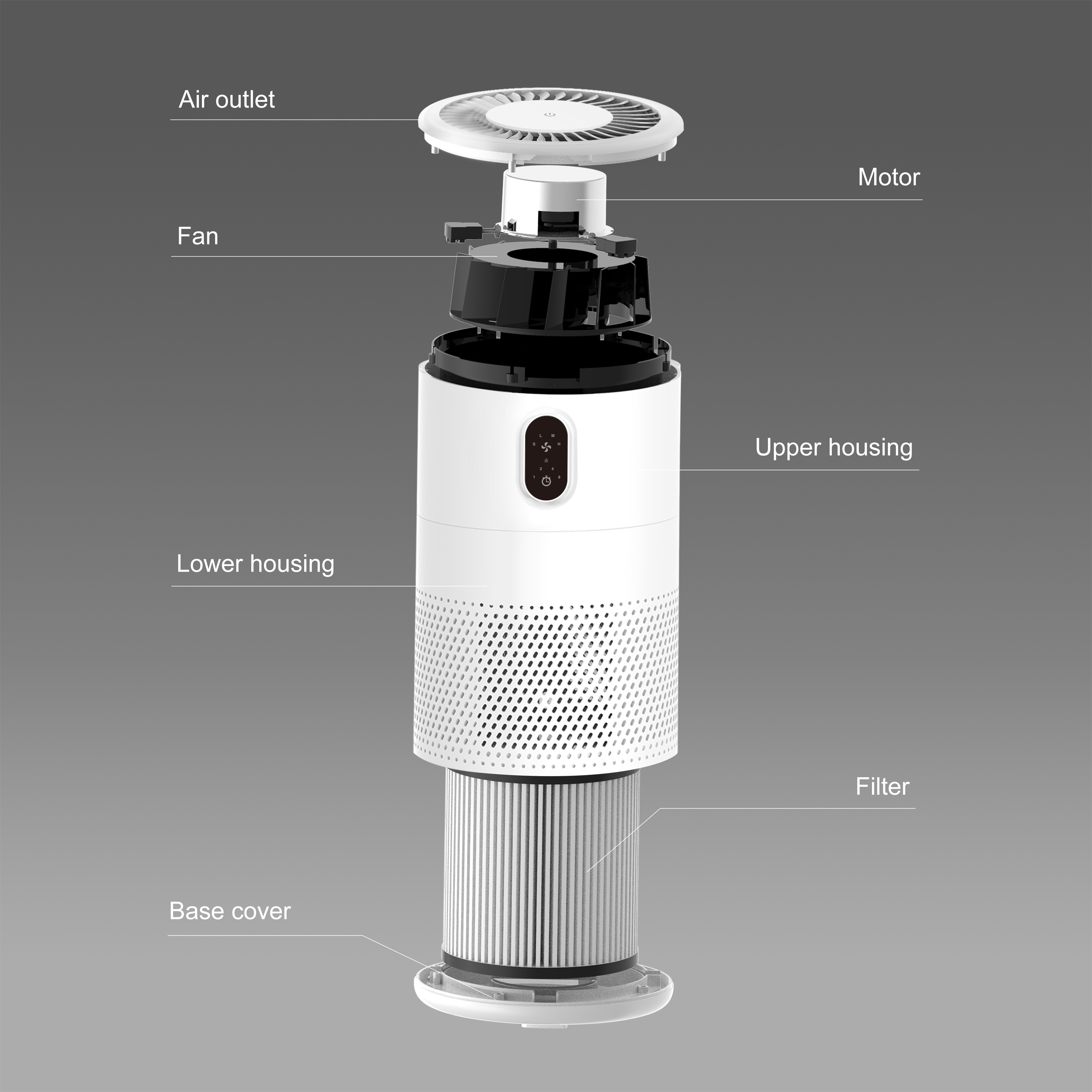 Purificatore d'aria da tavolo portatile in composito ABS con luce notturna