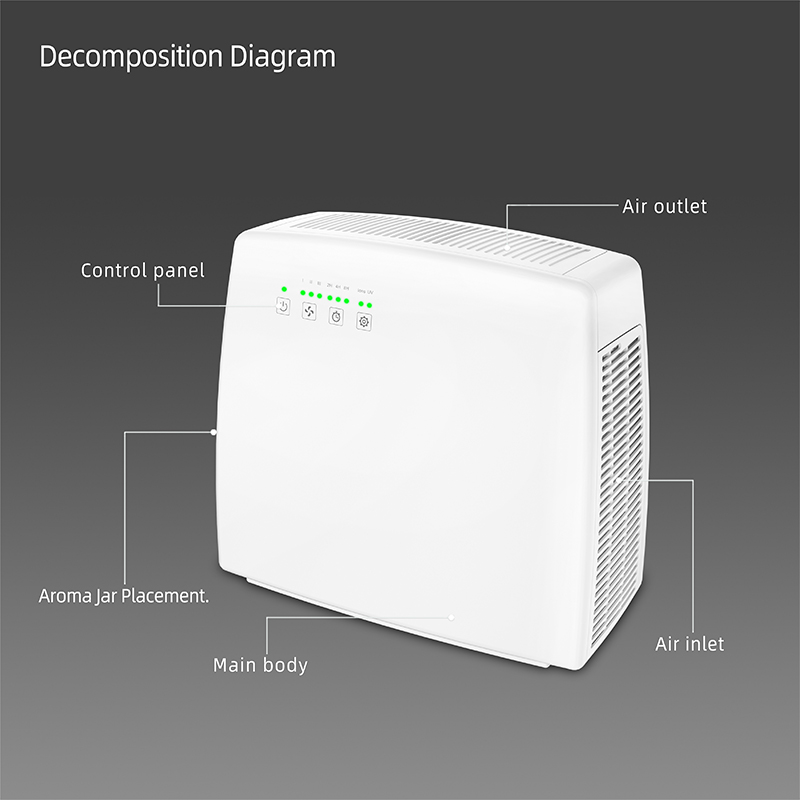 Purificatore d'aria domestico UVC con filtro HEPA ROHS per la rimozione della formaldeide